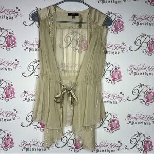 Stills cardigan gold shimmer sheer metallic wrap up vest style tank top shirt
